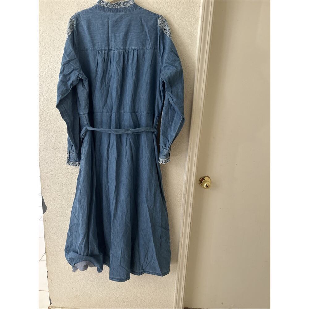Boden Ruffle Placket Chambray Dress Light Blue Chambray Size 16-18 NWT - Picture 12 of 12